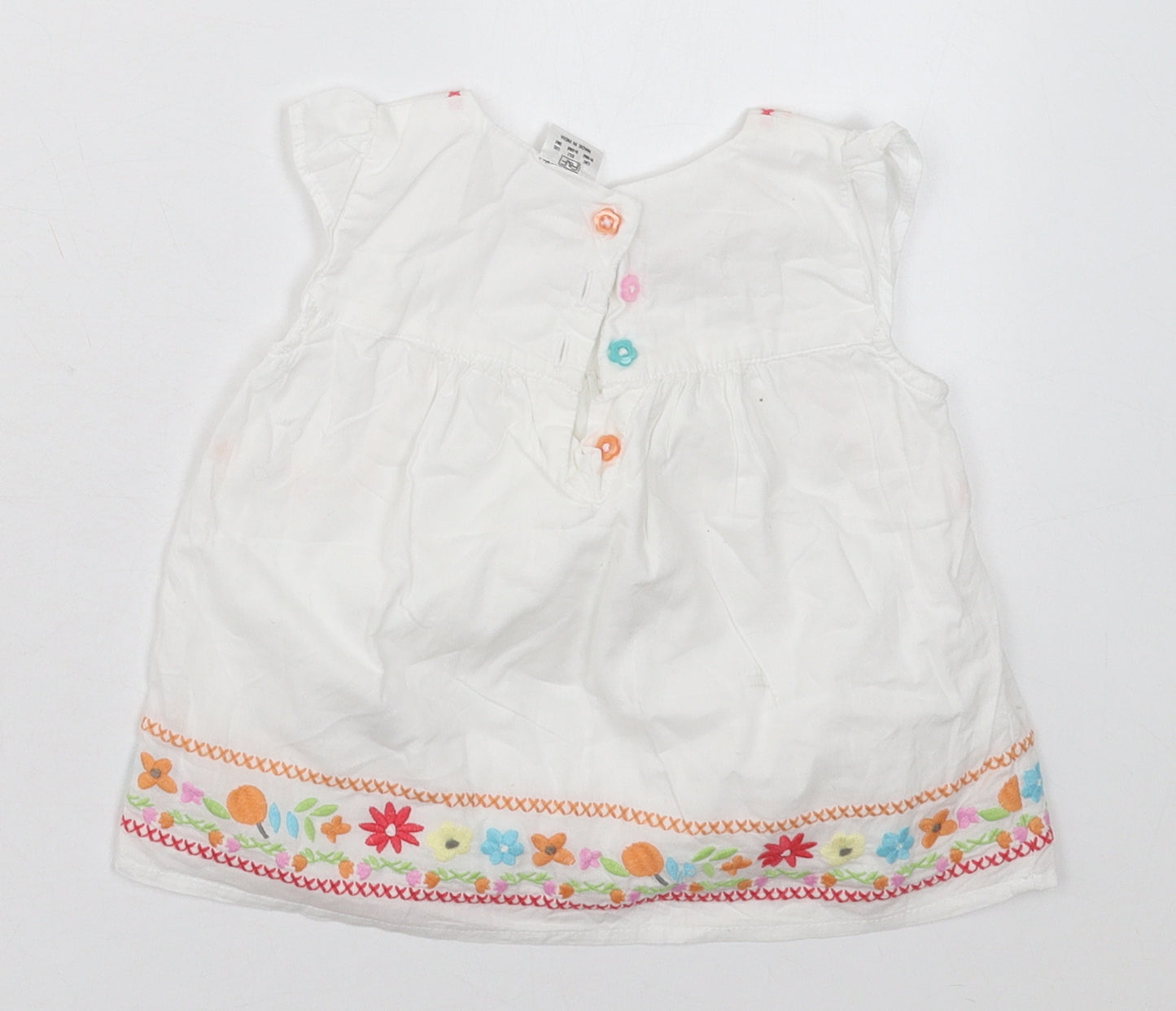 F&F Girls White Floral Cotton A-Line  Size 6-9 Months  Crew Neck Button