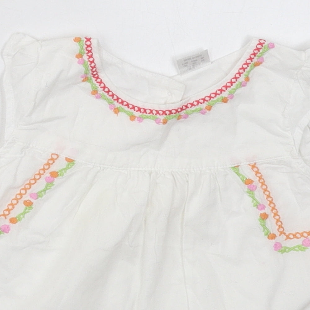F&F Girls White Floral Cotton A-Line  Size 6-9 Months  Crew Neck Button