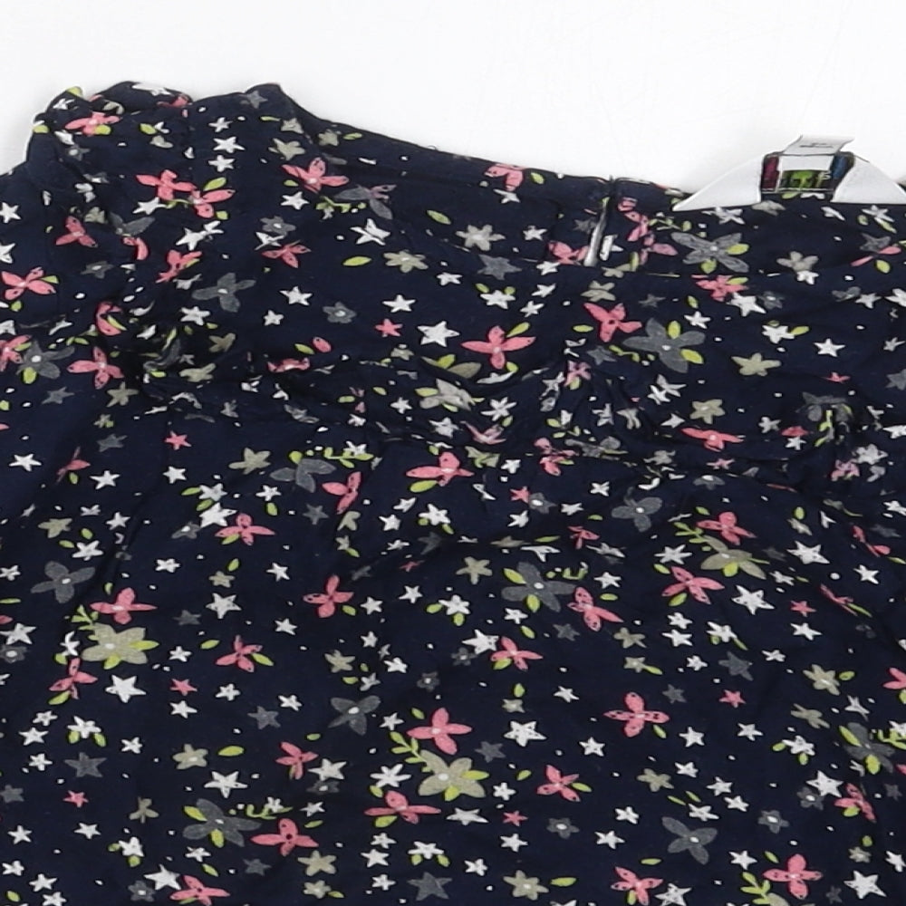 Outfit Girls Blue Floral Viscose Basic Blouse Size 2-3 Years Round Neck Pullover