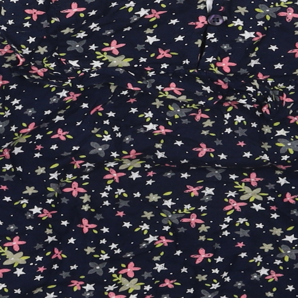 Outfit Girls Blue Floral Viscose Basic Blouse Size 2-3 Years Round Neck Pullover