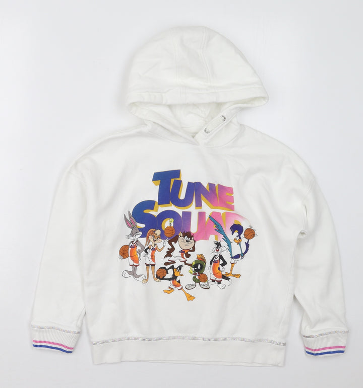 Marks and Spencer Girls White  Cotton Pullover Hoodie Size 10-11 Years  Pullover - Tune Squad
