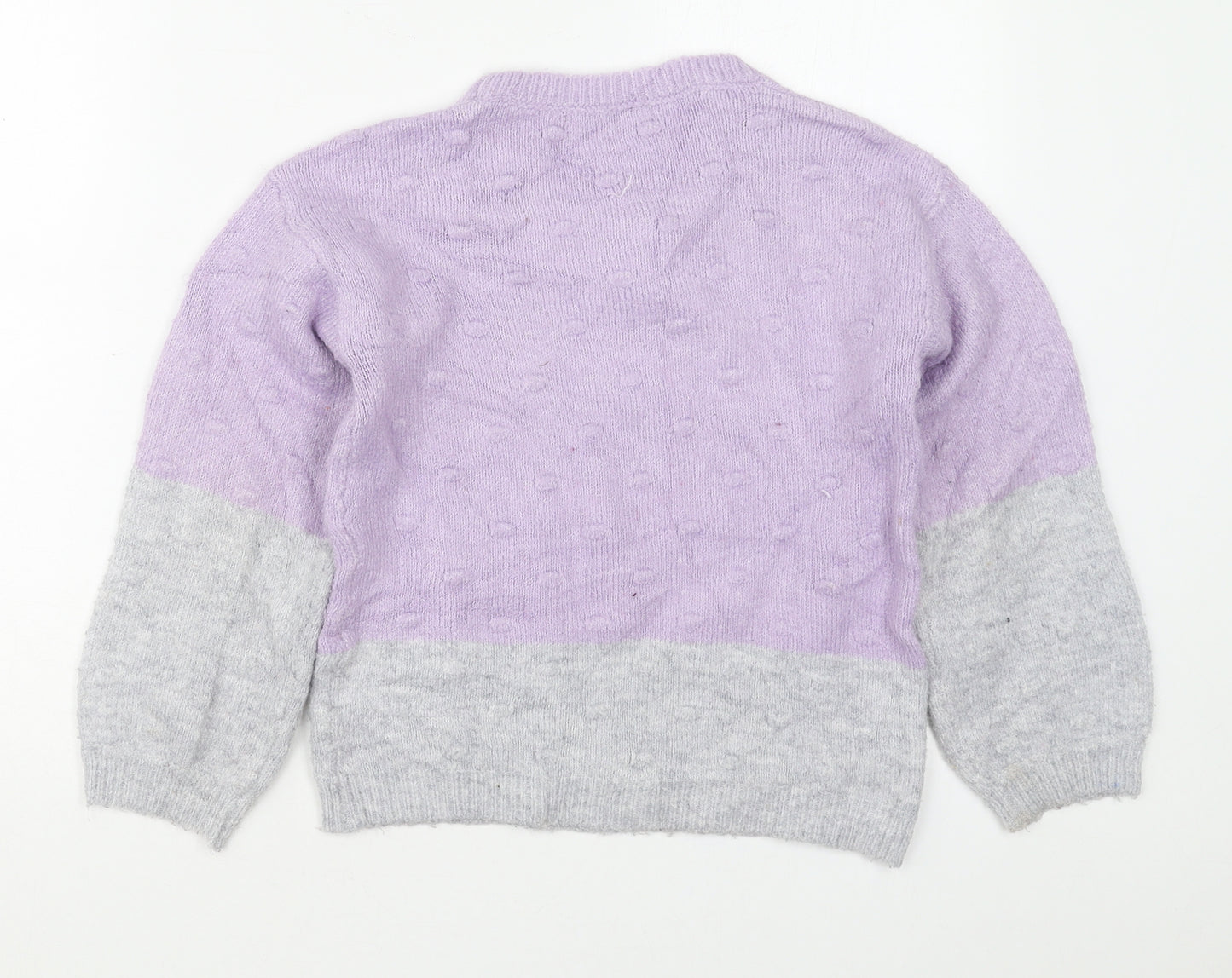 Marks and Spencer Girls Purple Crew Neck  Acrylic Pullover Jumper Size 9-10 Years  Pullover