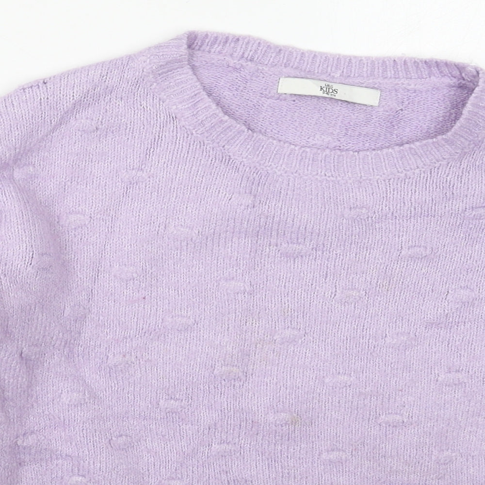 Marks and Spencer Girls Purple Crew Neck  Acrylic Pullover Jumper Size 9-10 Years  Pullover