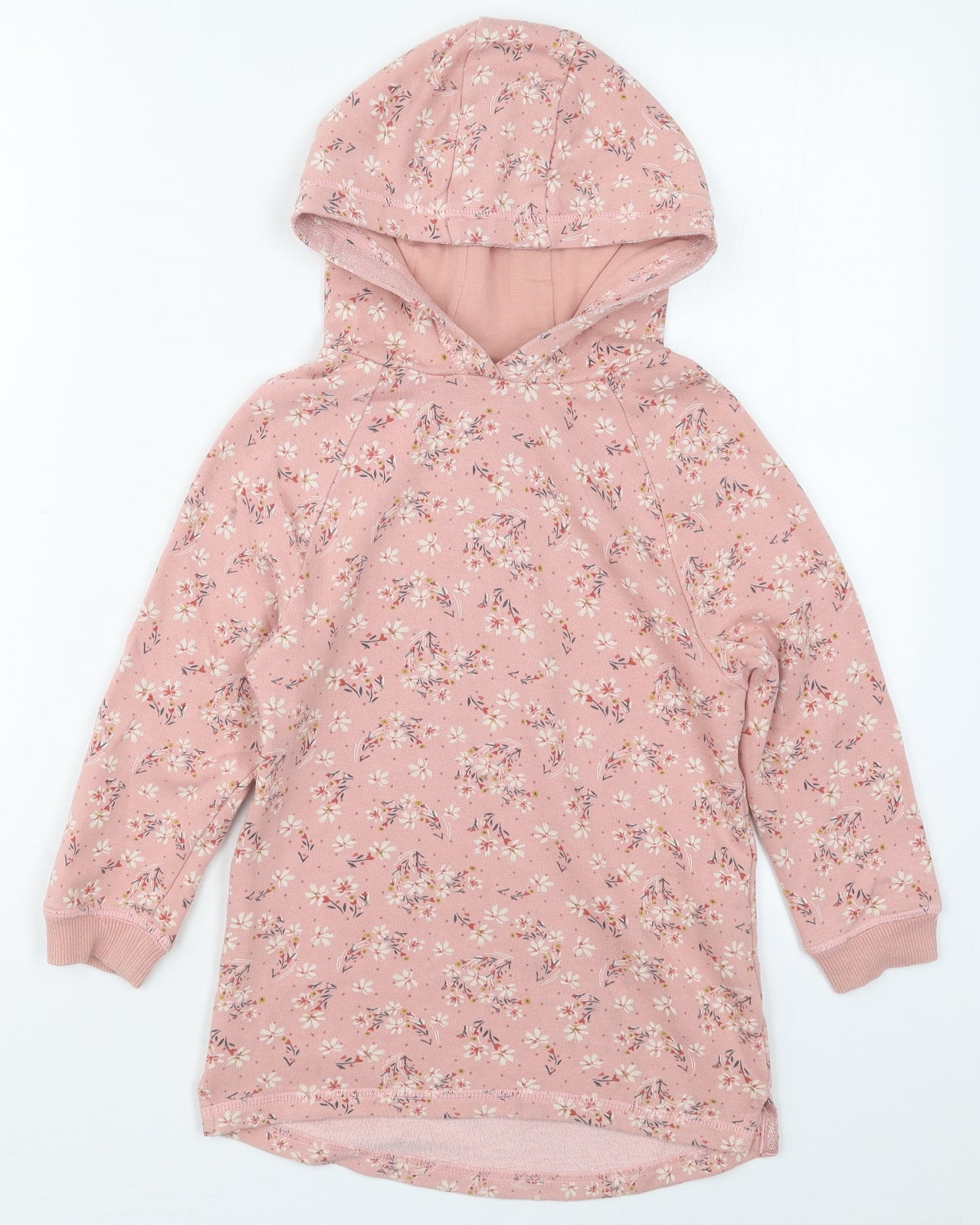 NEXT Girls Pink Floral Cotton Pullover Hoodie Size 4-5 Years  Pullover