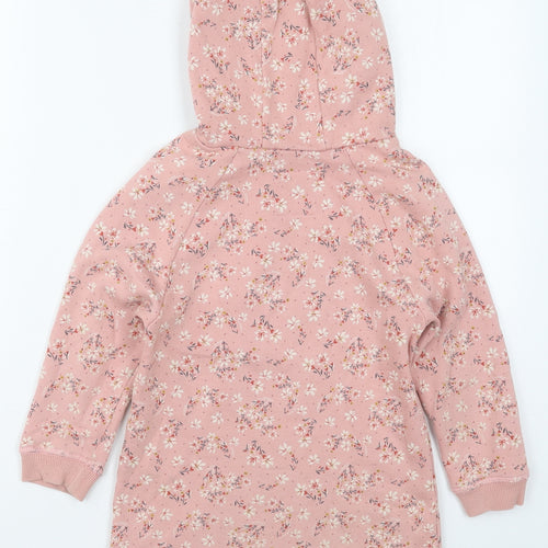 NEXT Girls Pink Floral Cotton Pullover Hoodie Size 4-5 Years  Pullover