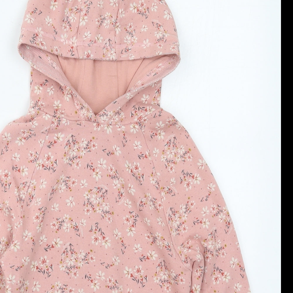 NEXT Girls Pink Floral Cotton Pullover Hoodie Size 4-5 Years  Pullover
