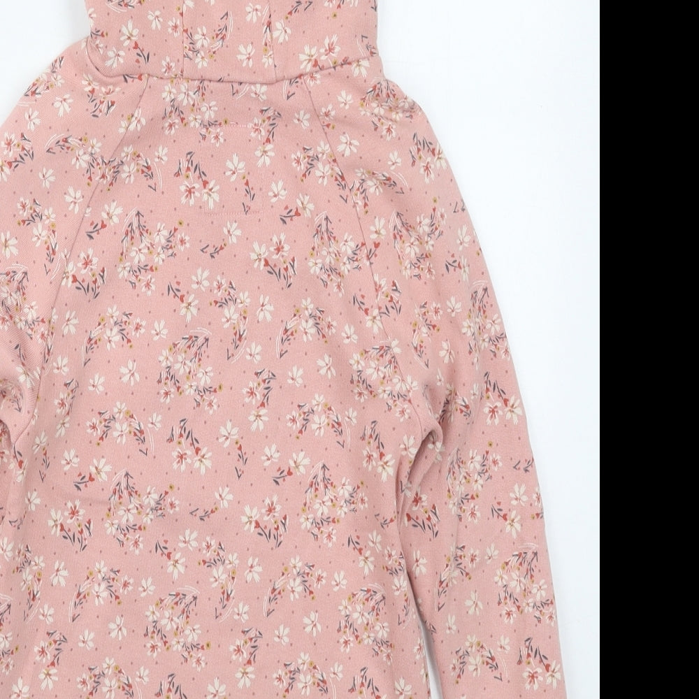 NEXT Girls Pink Floral Cotton Pullover Hoodie Size 4-5 Years  Pullover