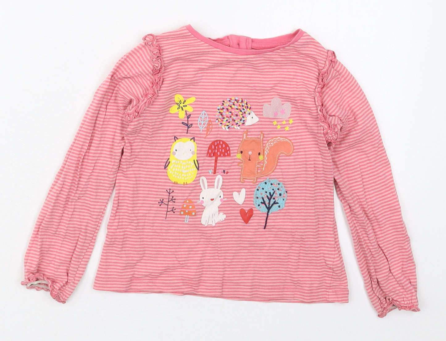 Dunnes Girls Pink Striped Cotton Basic T-Shirt Size 3-4 Years Crew Neck Pullover - Animals