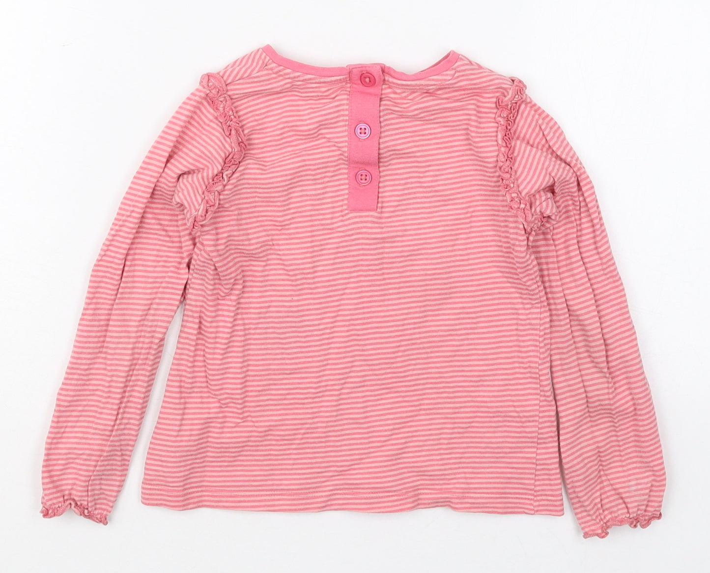 Dunnes Girls Pink Striped Cotton Basic T-Shirt Size 3-4 Years Crew Neck Pullover - Animals