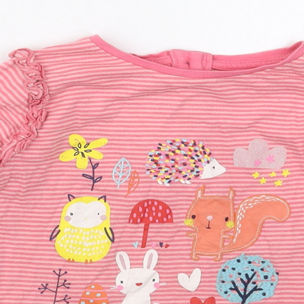 Dunnes Girls Pink Striped Cotton Basic T-Shirt Size 3-4 Years Crew Neck Pullover - Animals