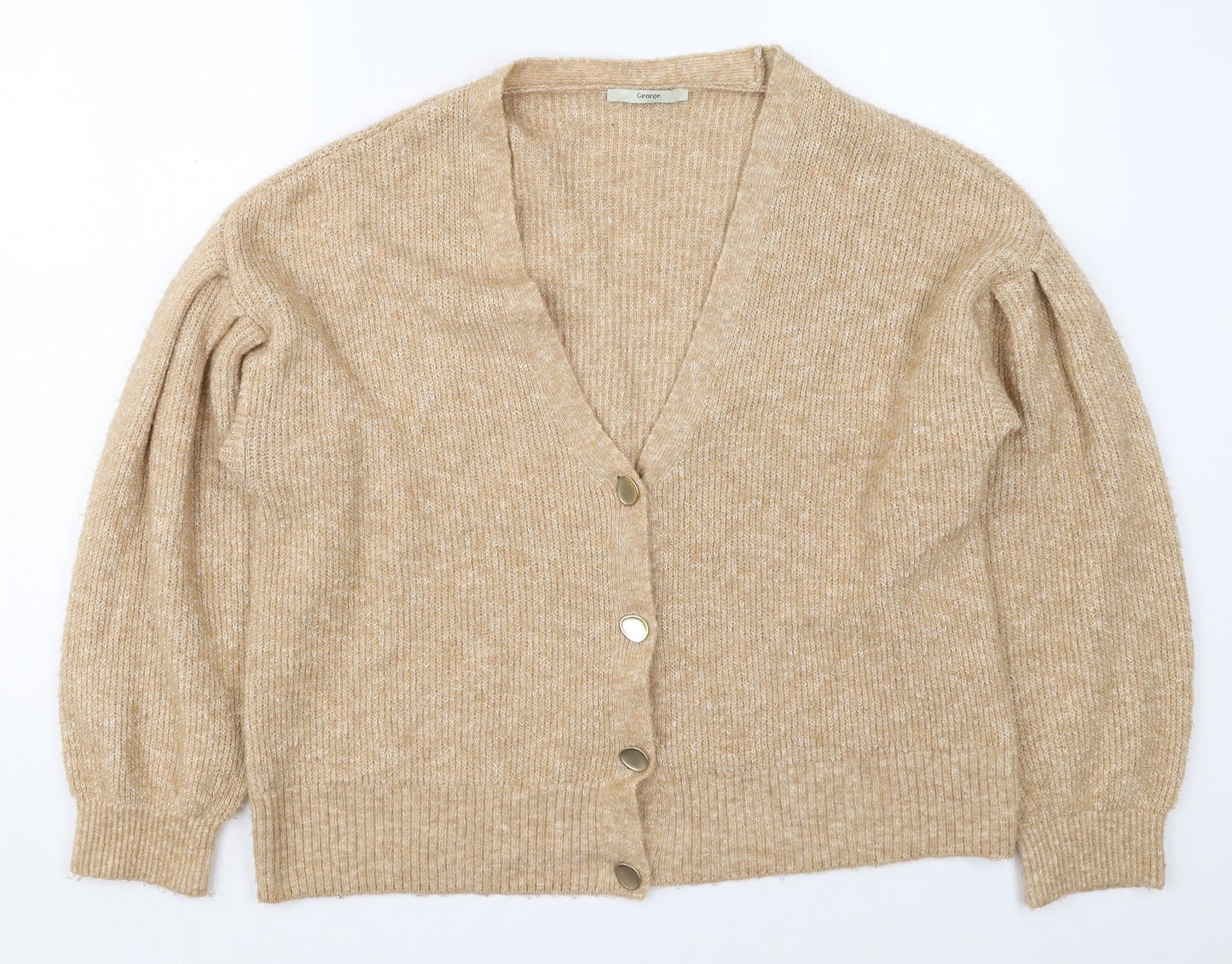 George Womens Beige V-Neck  Acrylic Cardigan Jumper Size L