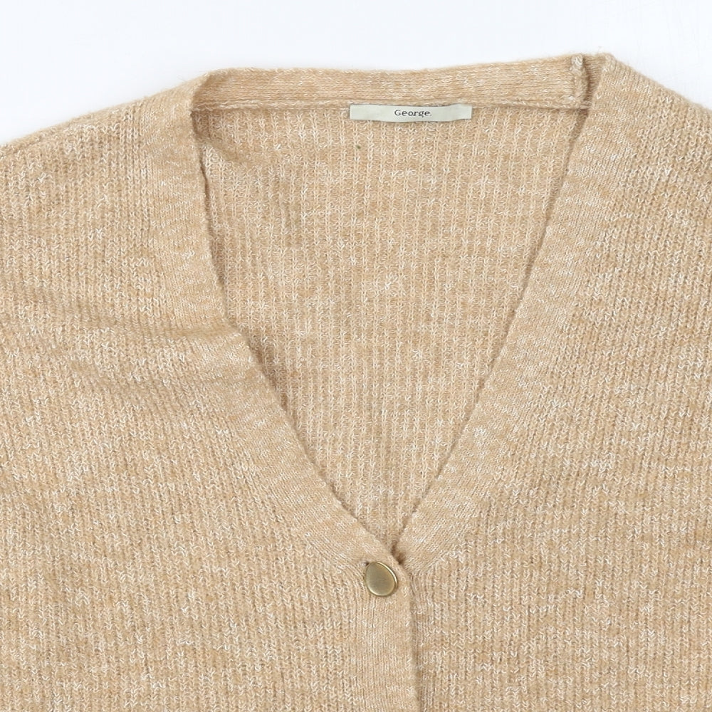 George Womens Beige V-Neck  Acrylic Cardigan Jumper Size L