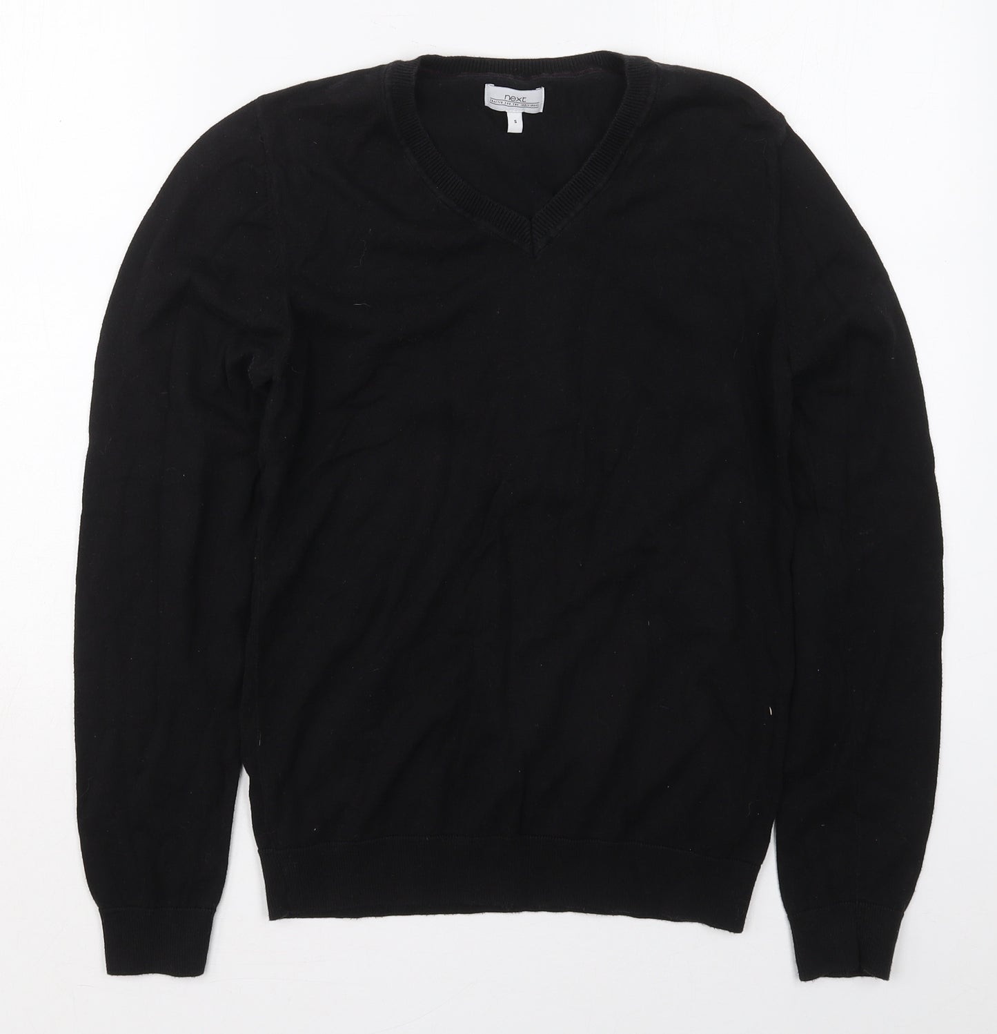 NEXT Mens Black V-Neck  Cotton Pullover Jumper Size S
