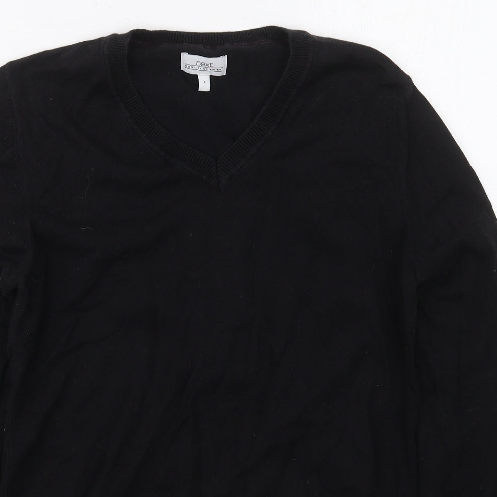 NEXT Mens Black V-Neck  Cotton Pullover Jumper Size S