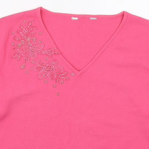 Heather Valley Womens Pink V-Neck  Viscose Pullover Jumper Size 12   - Flowers