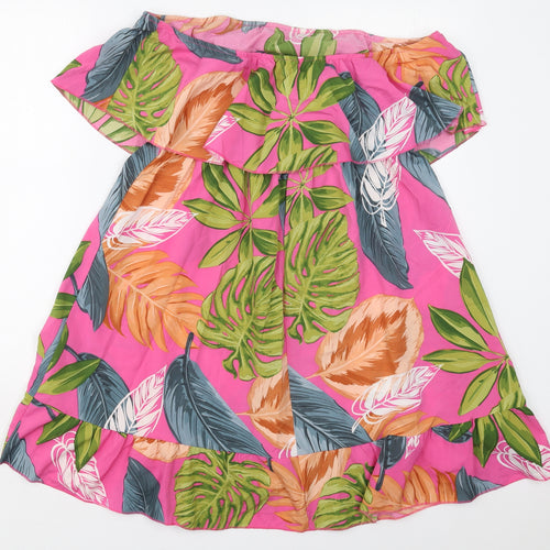 SheIn Womens Pink Floral Polyester A-Line  Size XL  Off the Shoulder Pullover - Leaf Prints