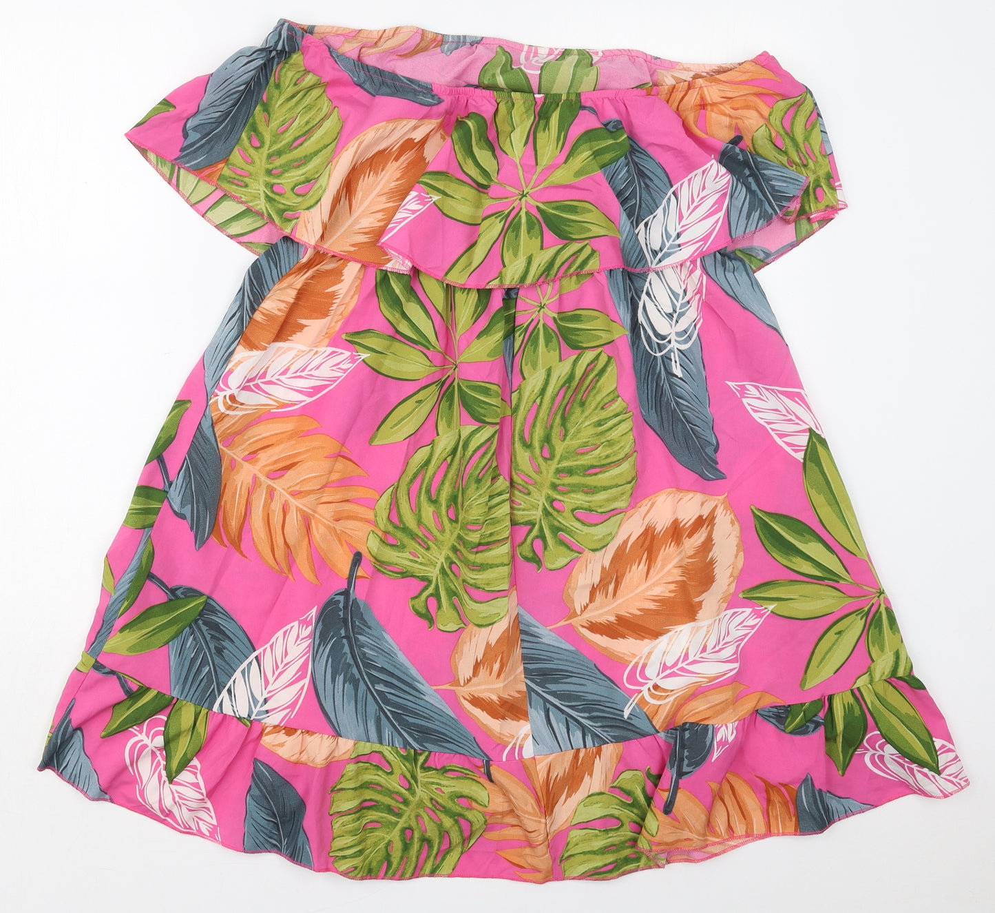 SheIn Womens Pink Floral Polyester A-Line  Size XL  Off the Shoulder Pullover - Leaf Prints