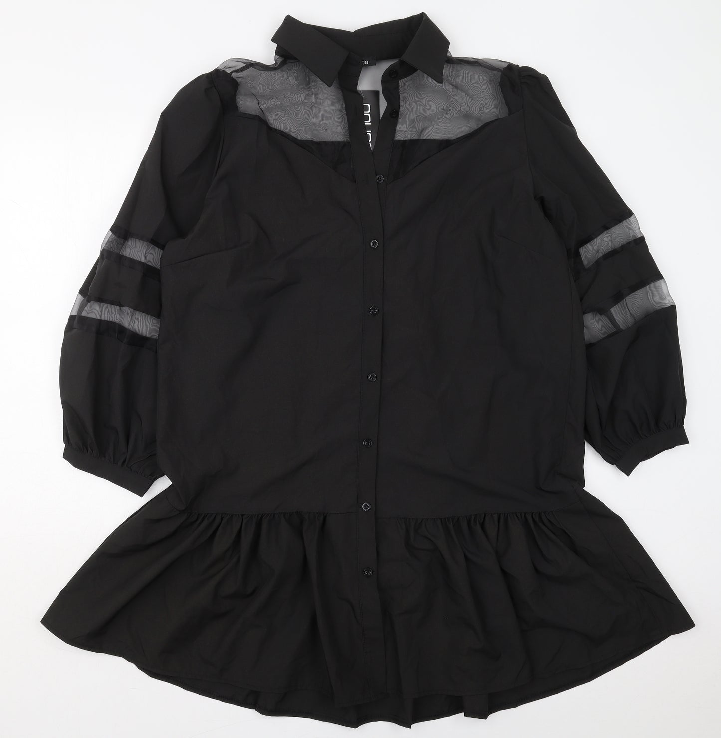 Boohoo Womens Black  Polyester Shirt Dress  Size 18  Collared Button