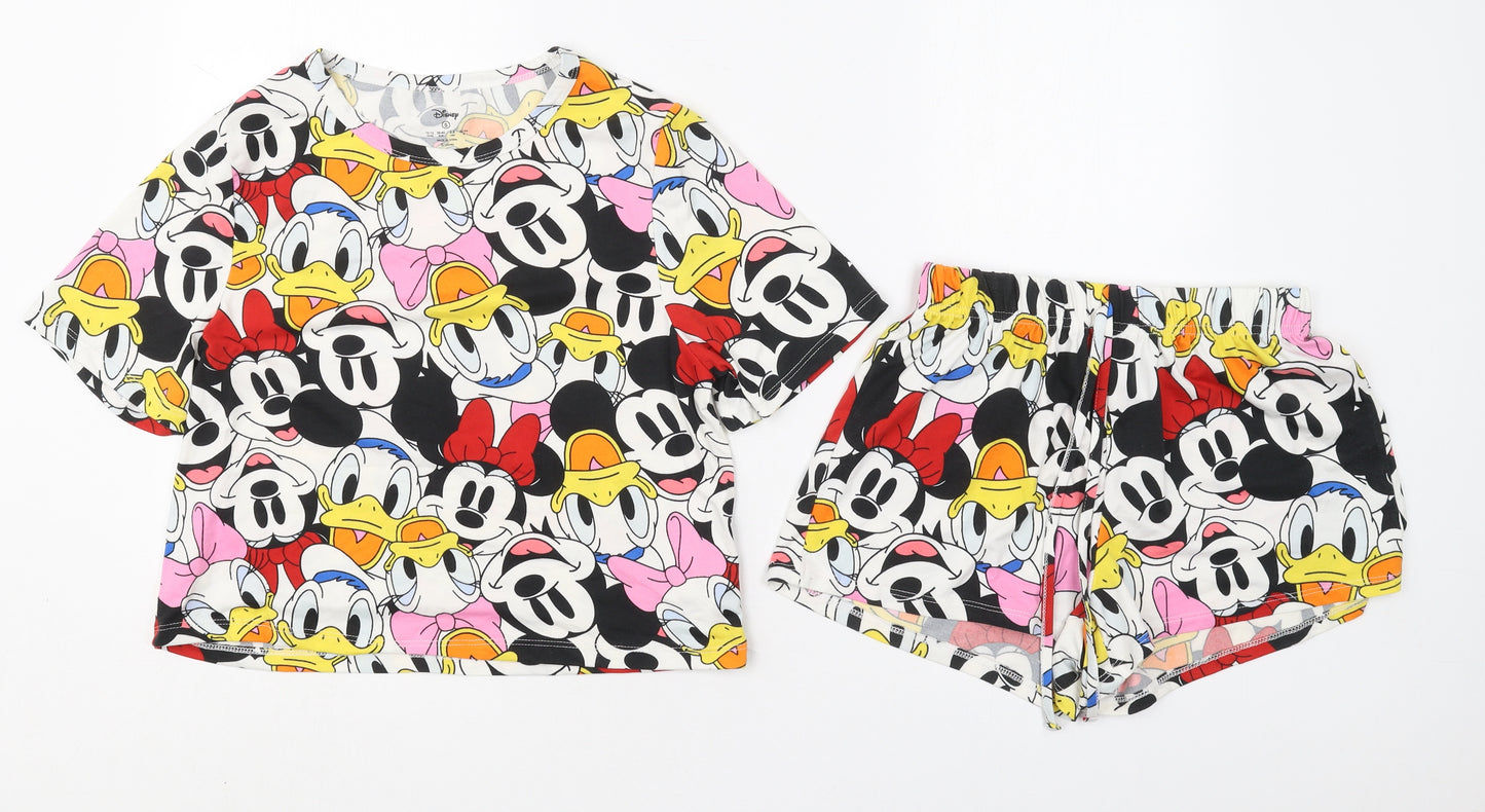 Primark Womens Multicoloured Solid Polyester Top Pyjama Set Size 6   - Mickey Mouse and Friends