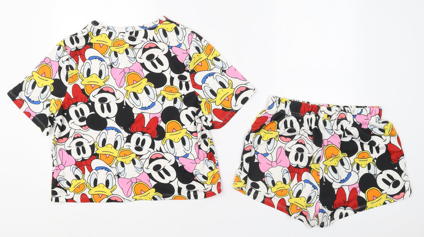 Primark Womens Multicoloured Solid Polyester Top Pyjama Set Size 6   - Mickey Mouse and Friends