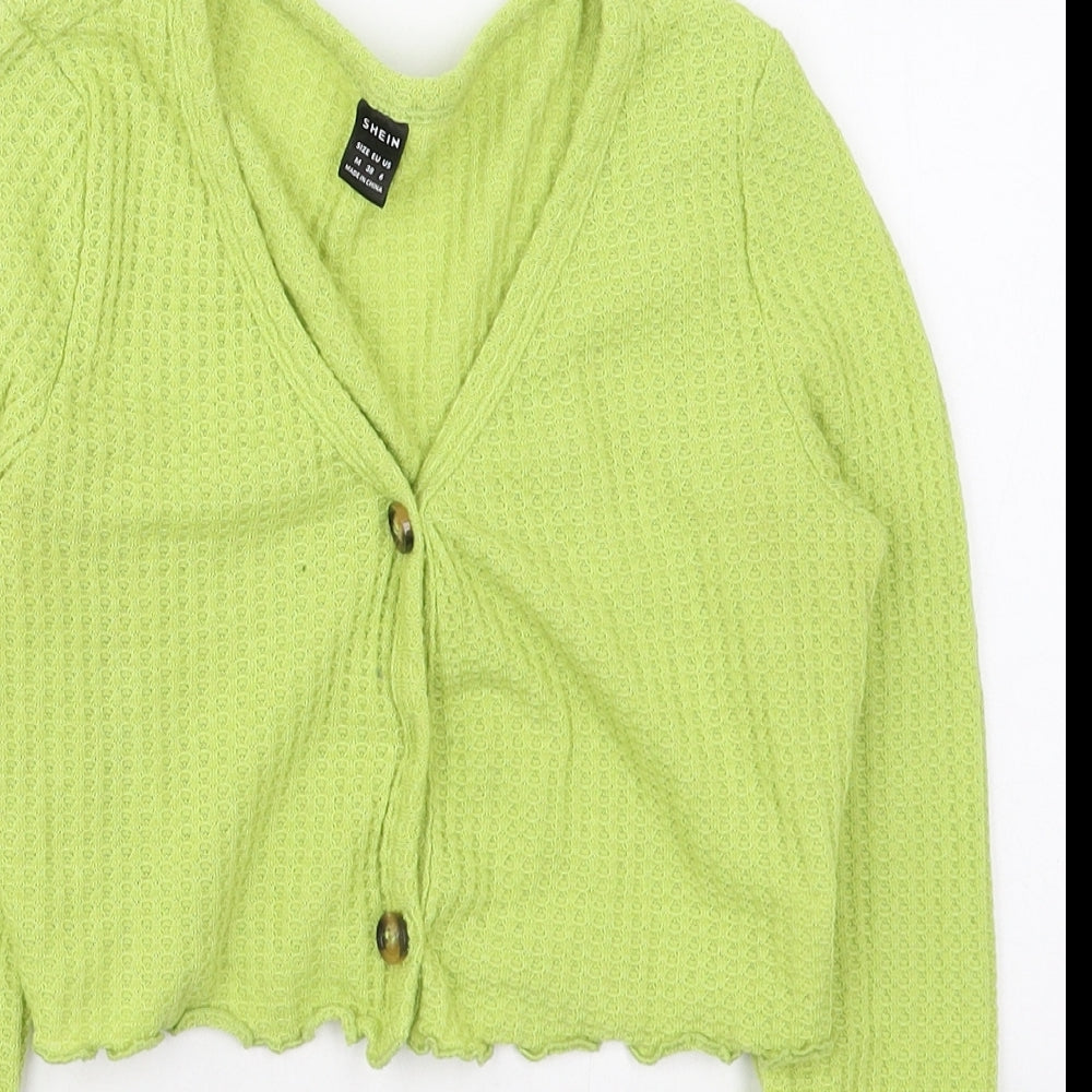 SheIn Womens Green V-Neck  Polyester Cardigan Jumper Size M