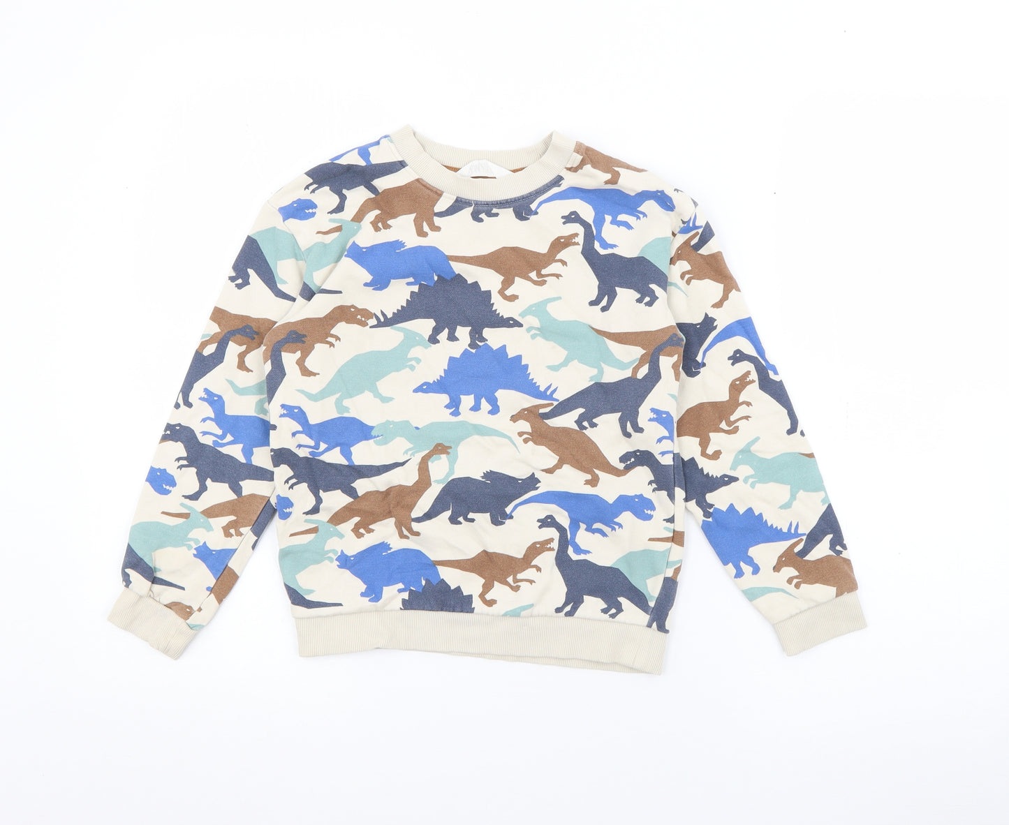 H&M Boys Ivory Geometric Cotton Pullover Sweatshirt Size 6-7 Years   - Dinosaur