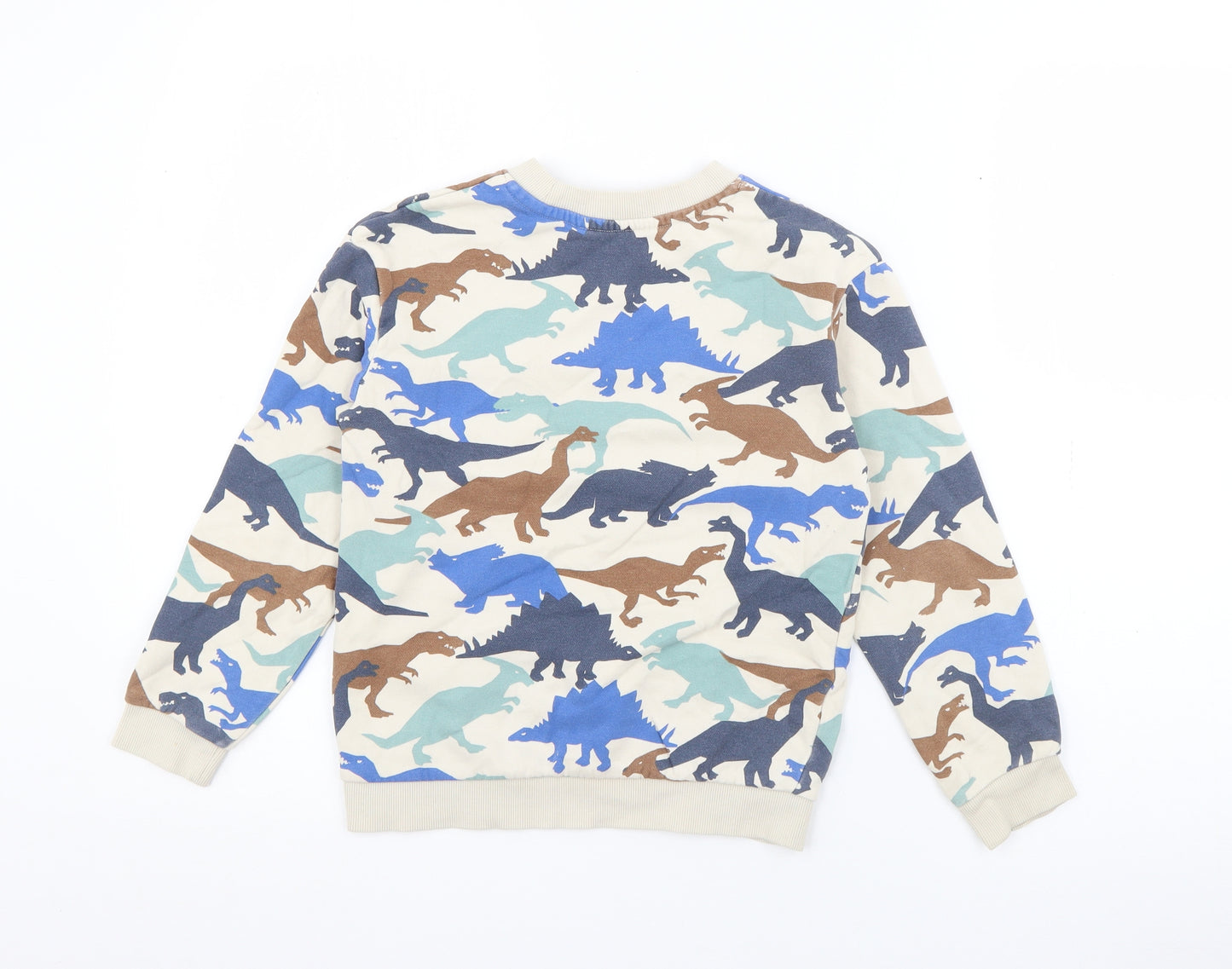 H&M Boys Ivory Geometric Cotton Pullover Sweatshirt Size 6-7 Years   - Dinosaur