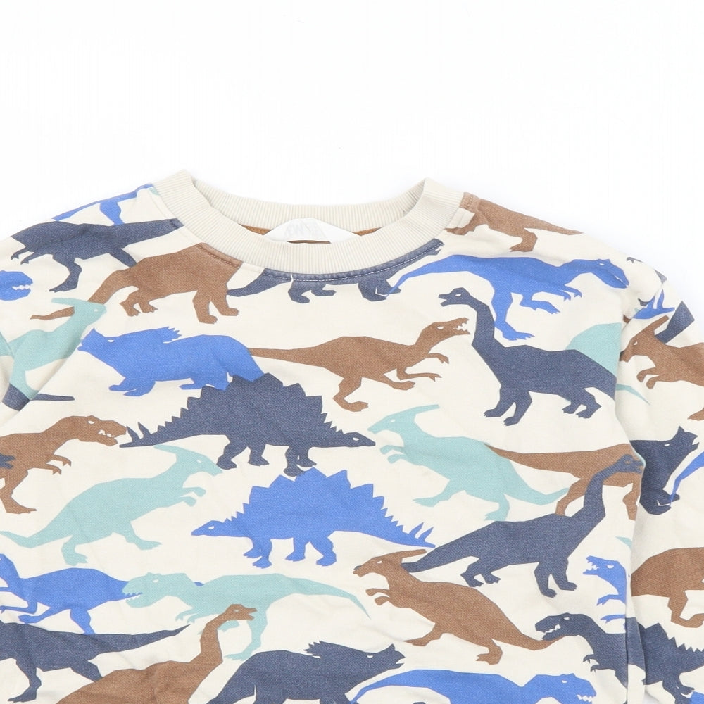 H&M Boys Ivory Geometric Cotton Pullover Sweatshirt Size 6-7 Years   - Dinosaur