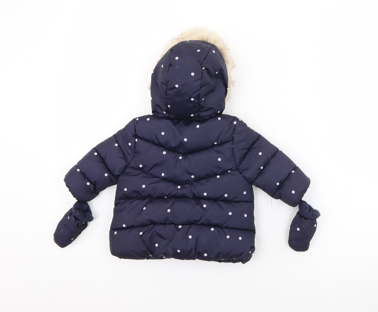 Primark Girls Blue Polka Dot  Puffer Jacket Coat Size 0-3 Months   Zip