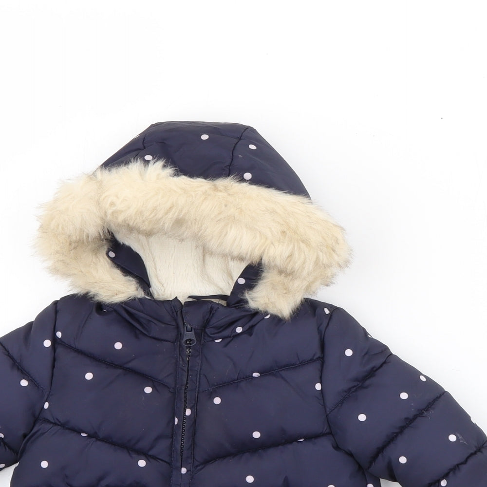Primark Girls Blue Polka Dot  Puffer Jacket Coat Size 0-3 Months   Zip