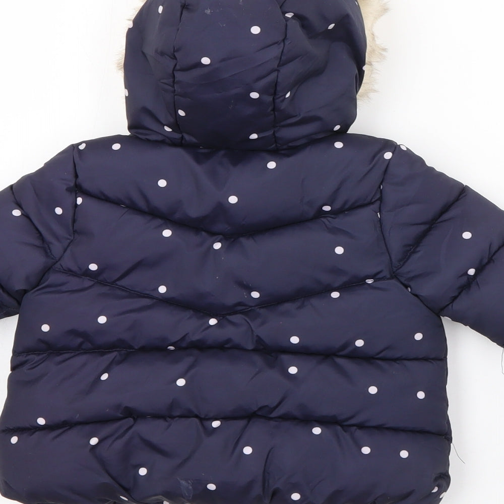 Primark Girls Blue Polka Dot  Puffer Jacket Coat Size 0-3 Months   Zip