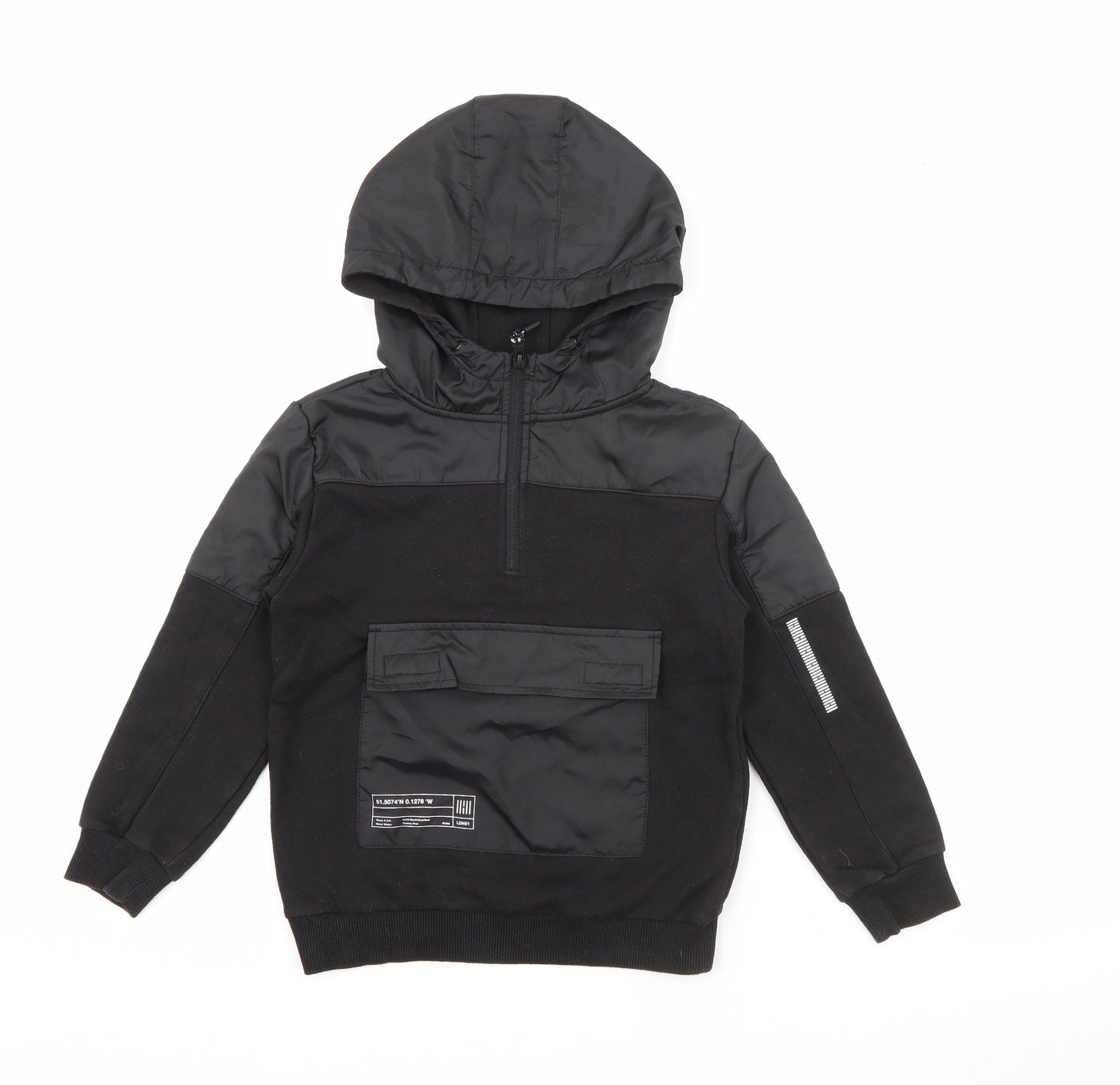 Primark Boys Black  Cotton Pullover Hoodie Size 7-8 Years  Zip