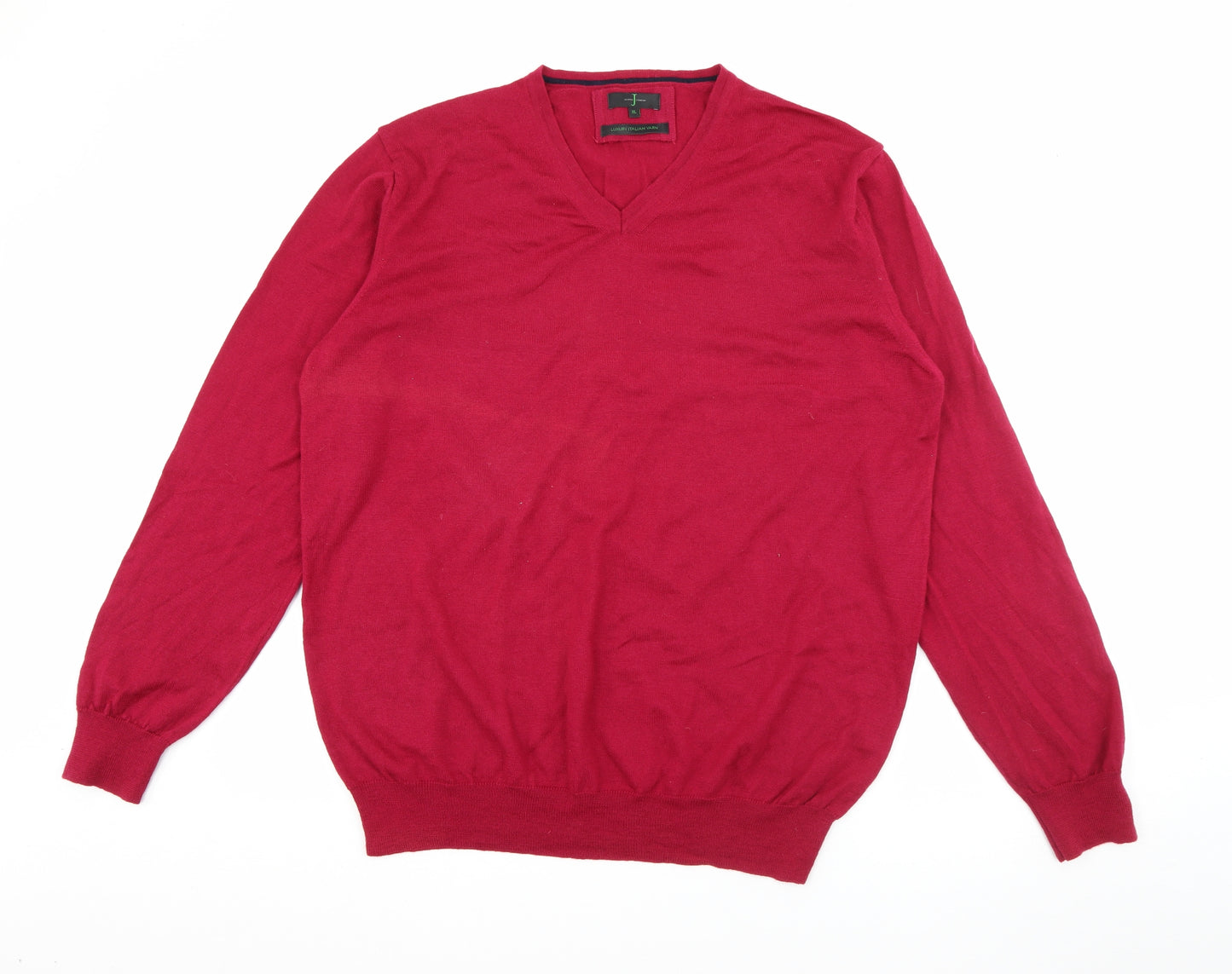 Jasper Conran Mens Red V-Neck  Wool Pullover Jumper Size XL