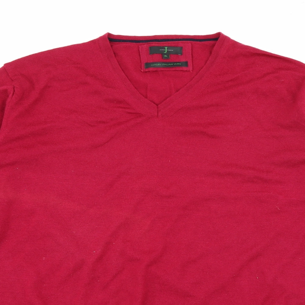 Jasper Conran Mens Red V-Neck  Wool Pullover Jumper Size XL