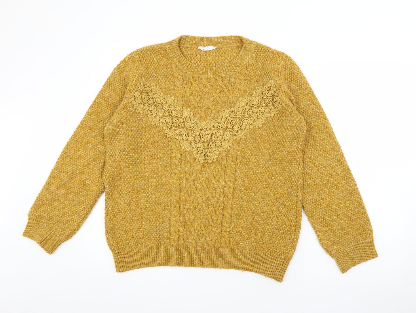 Falmer Womens Yellow Crew Neck  Acrylic Pullover Jumper Size M