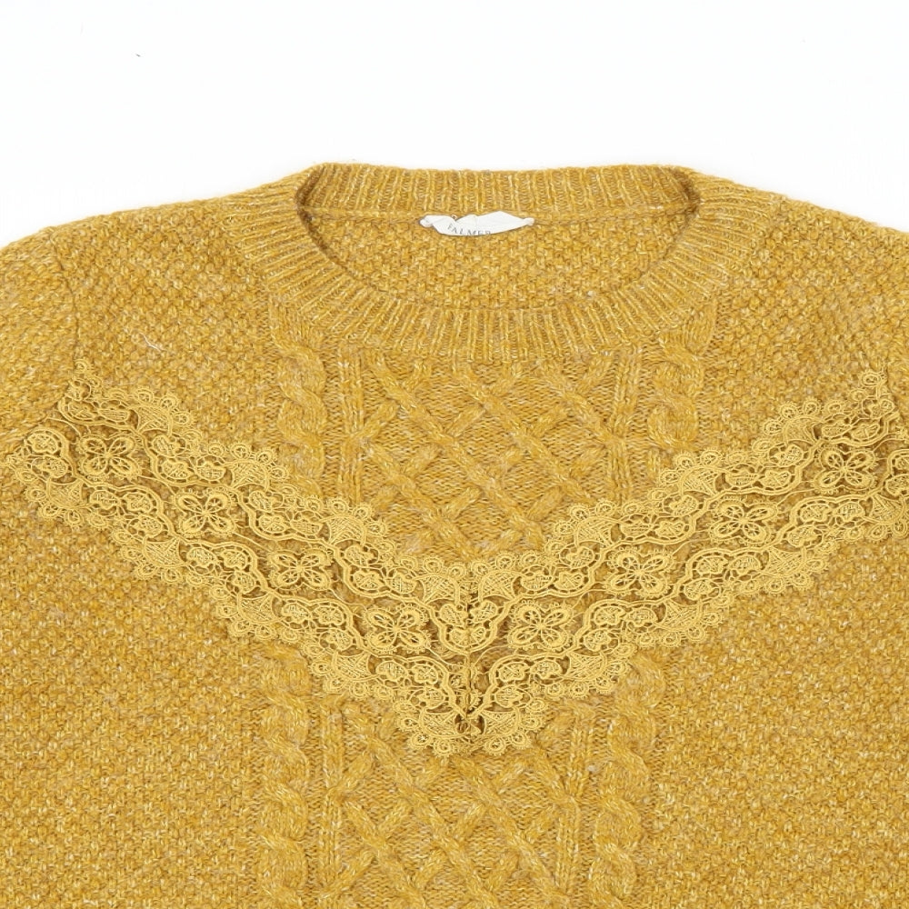 Falmer Womens Yellow Crew Neck  Acrylic Pullover Jumper Size M