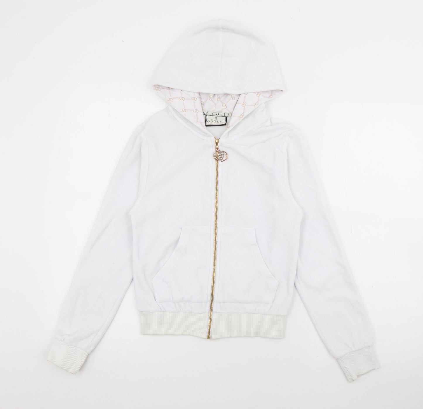 Odolls Womens White  Cotton Full Zip Hoodie Size 8  Zip