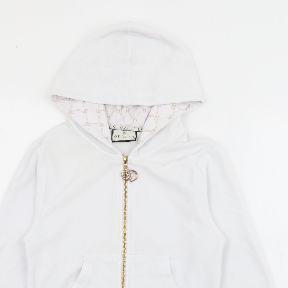 Odolls Womens White  Cotton Full Zip Hoodie Size 8  Zip