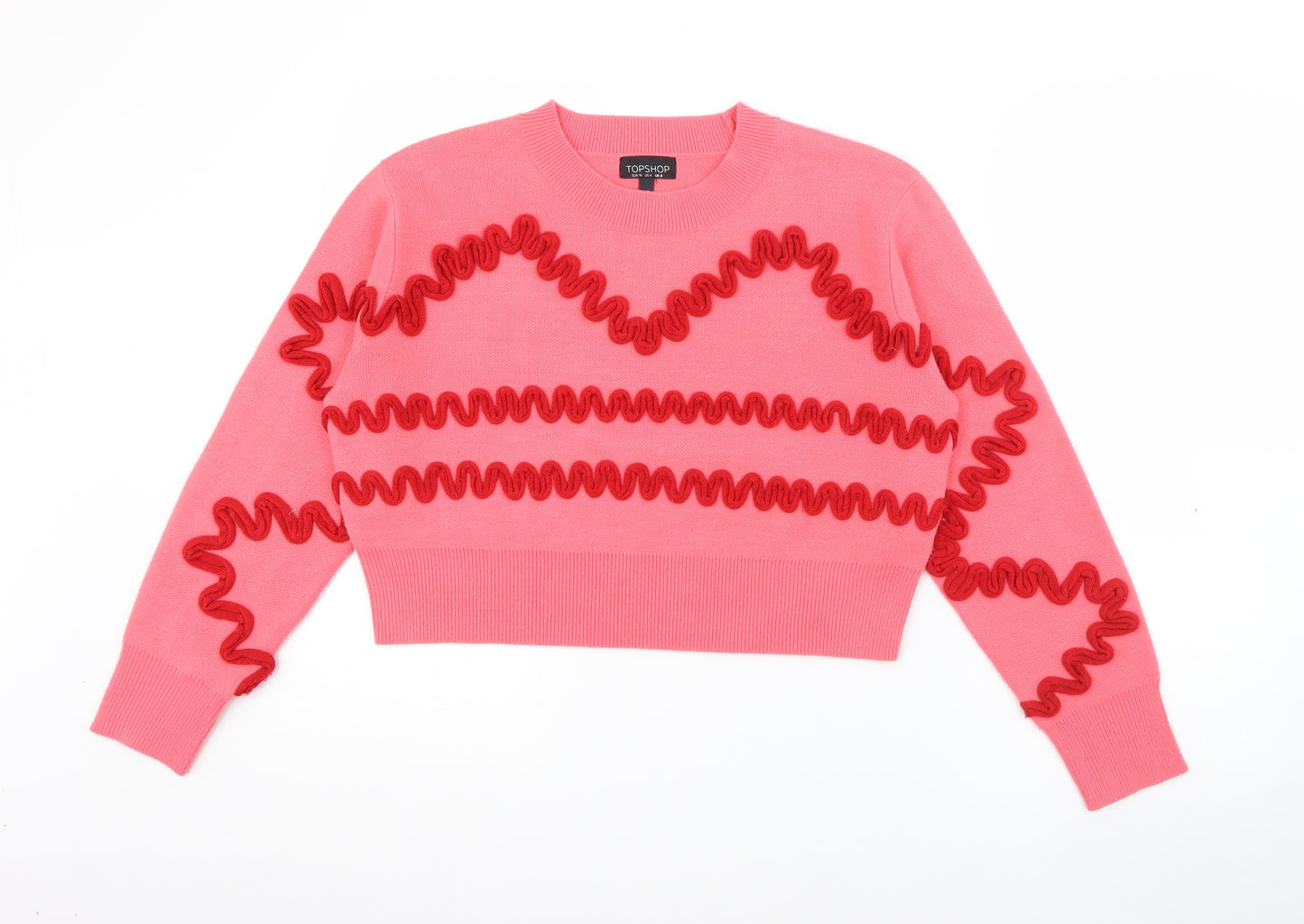 Topshop Womens Pink Crew Neck  Acrylic Pullover Jumper Size 8