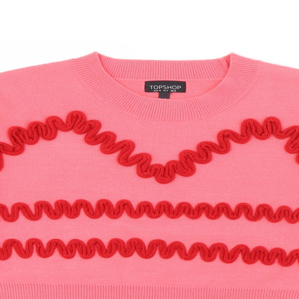 Topshop Womens Pink Crew Neck  Acrylic Pullover Jumper Size 8