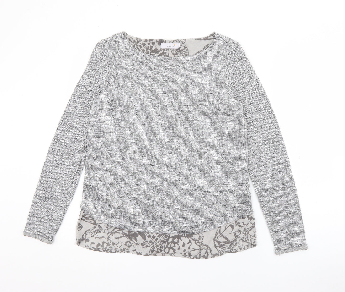 Per Una Womens Grey Boat Neck Geometric Polyester Pullover Jumper Size 10
