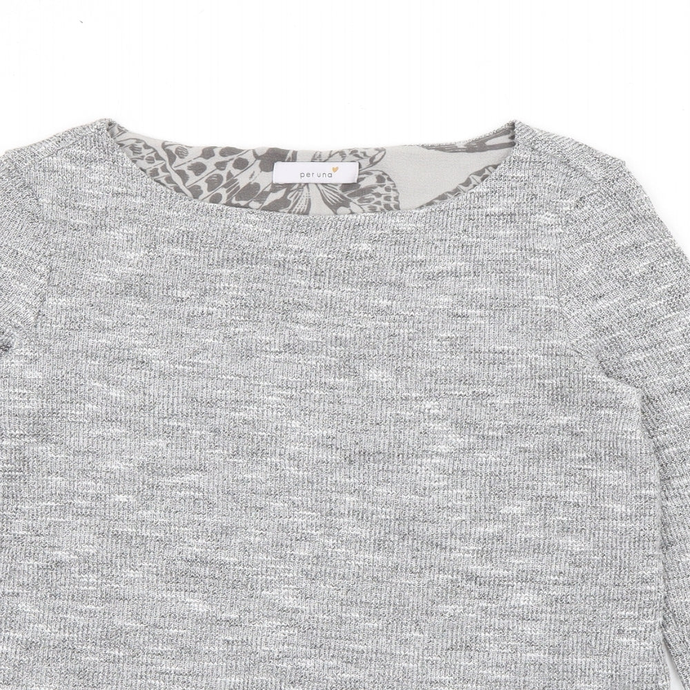 Per Una Womens Grey Boat Neck Geometric Polyester Pullover Jumper Size 10