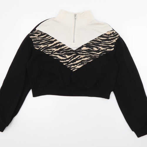 H&M Womens Black High Neck Animal Print Cotton Pullover Jumper Size XS