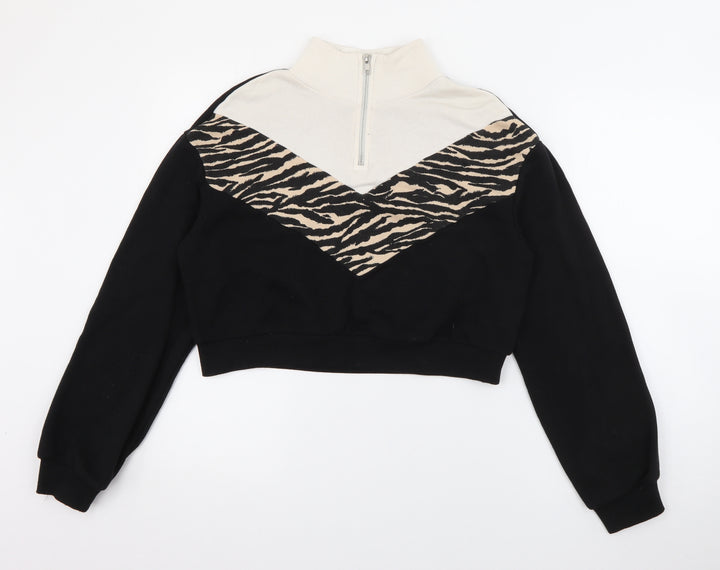 H&M Womens Black High Neck Animal Print Cotton Pullover Jumper Size XS