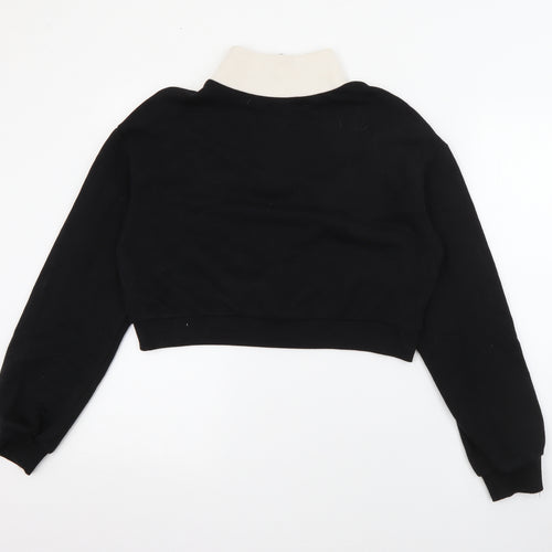 H&M Womens Black High Neck Animal Print Cotton Pullover Jumper Size XS