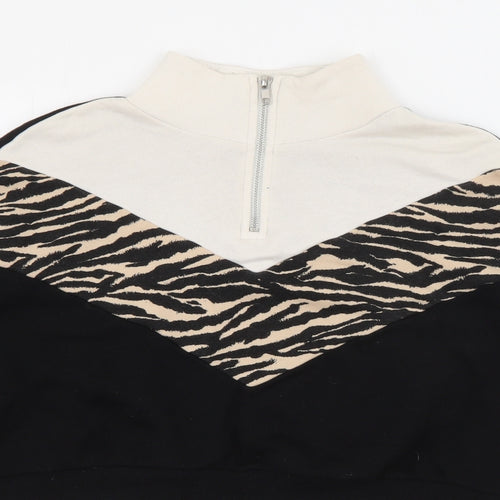 H&M Womens Black High Neck Animal Print Cotton Pullover Jumper Size XS