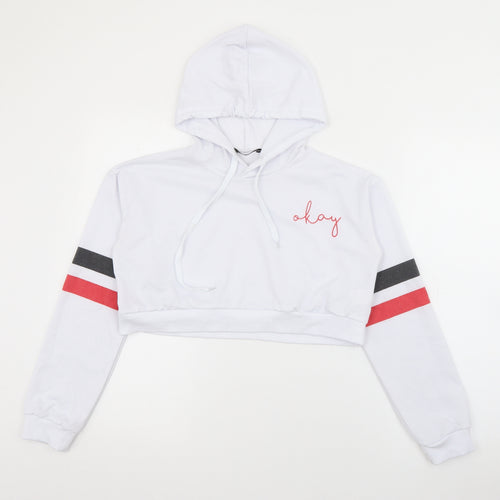 SheIn Womens White  Polyester Pullover Hoodie Size S   - Cropped