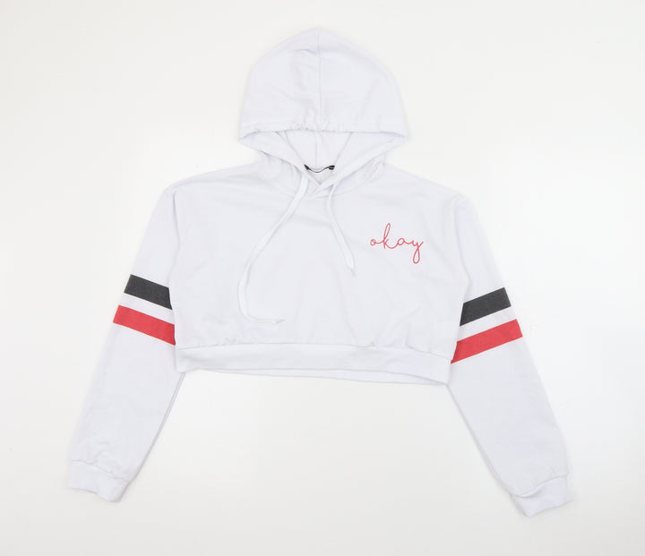 SheIn Womens White Polyester Pullover Hoodie Size S - Cropped