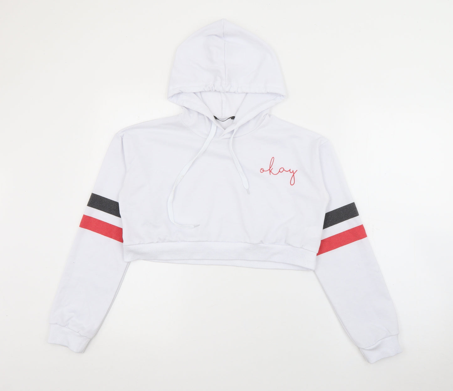 SheIn Womens White  Polyester Pullover Hoodie Size S   - Cropped