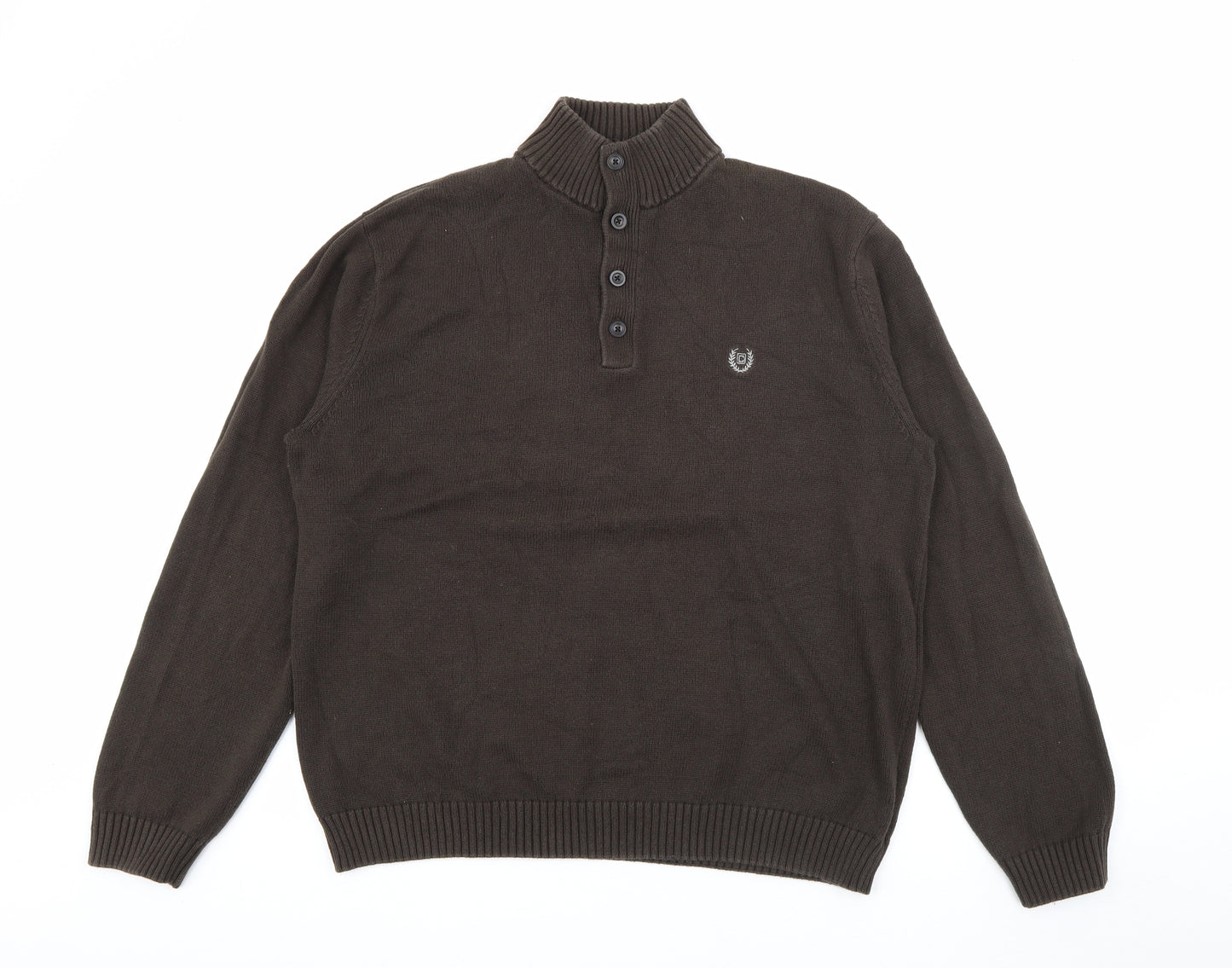 Chaps Mens Brown High Neck  Cotton Pullover Jumper Size L